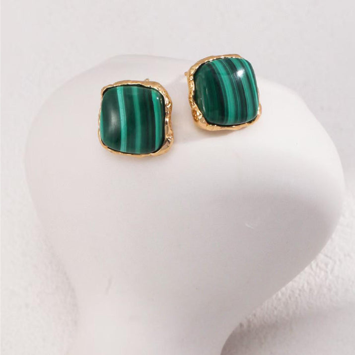 Malachite Silver Stud Earrings