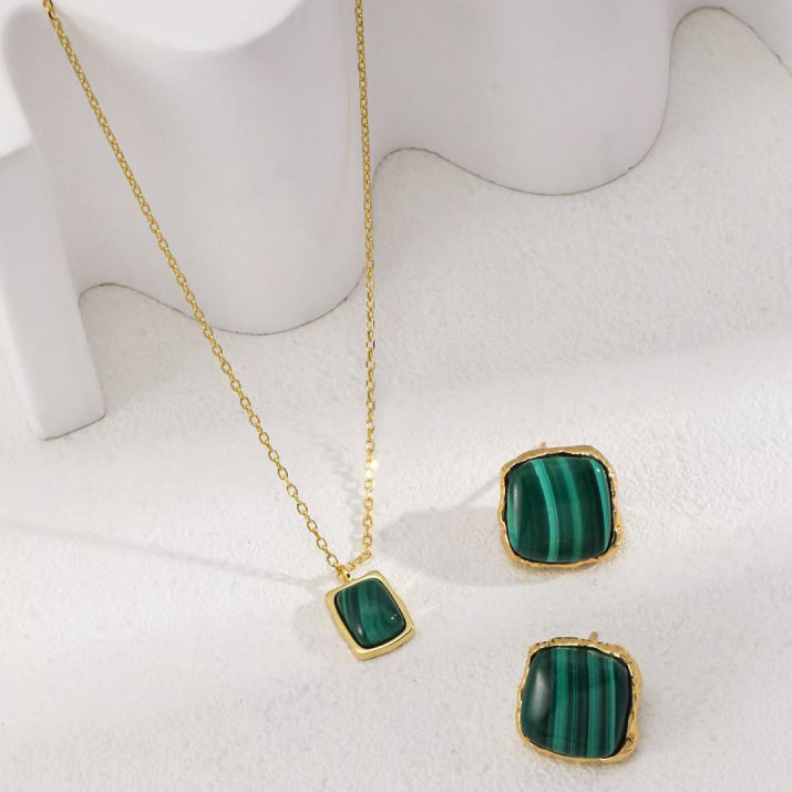 Malachite Silver Stud Earrings
